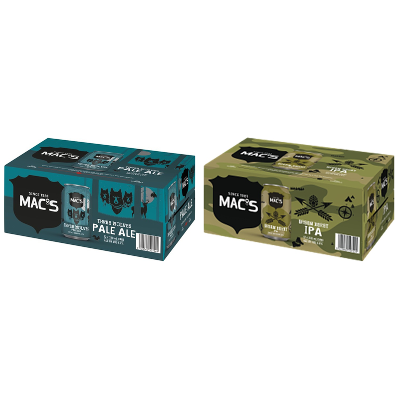 Mac's Three Wolves Pale Ale 12pk Cans + Mac's Green Beret IPA 12pk Cans