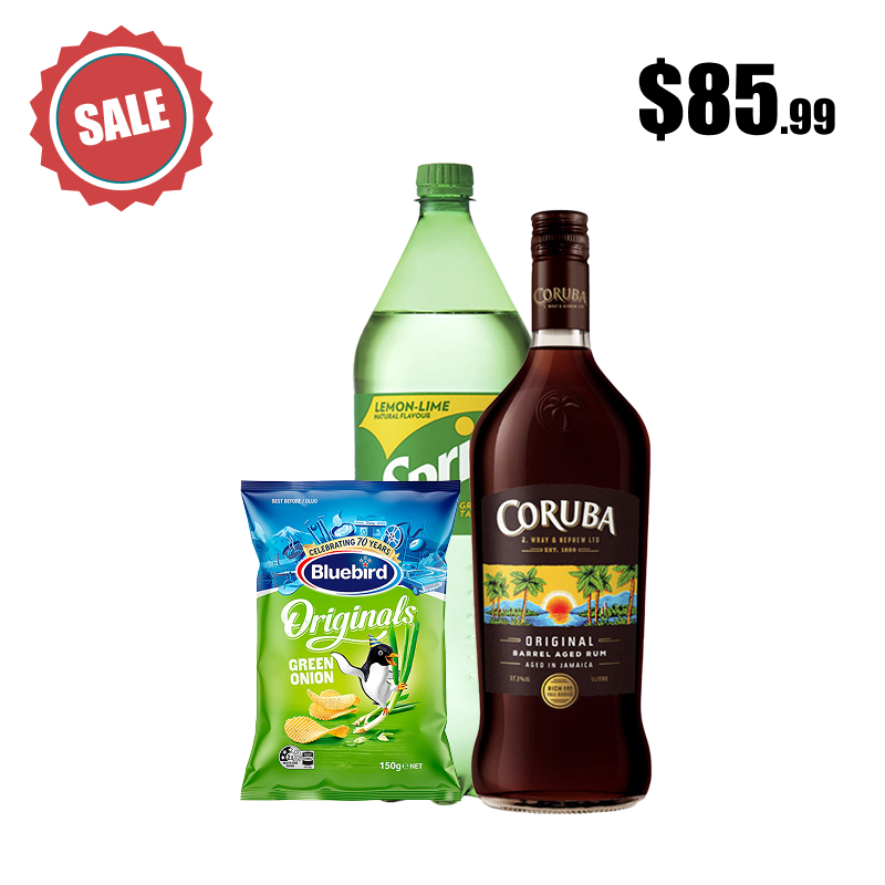 Coruba dark with Coke and chips