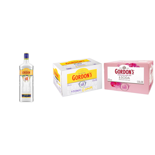 Gordon's Gin 1L + Gordon's Gin & Tonic 12pk Cans 250ml + Gordon's Pink 12pk Cans