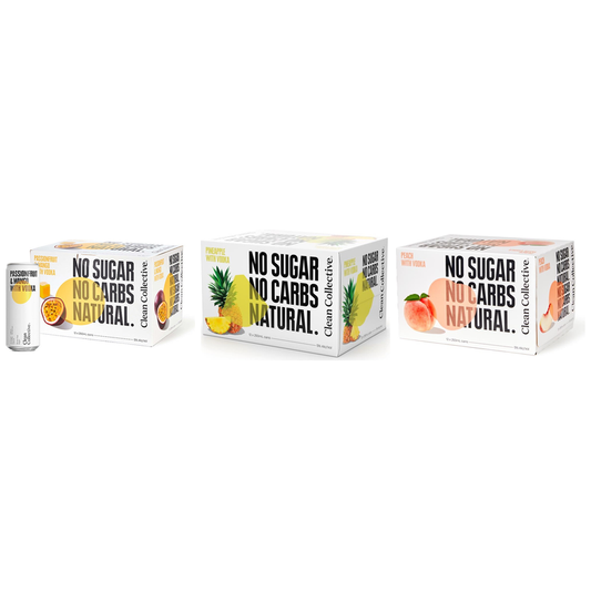 Clean Collective Passionfruit & Mango with Vodka + Pineapple  + Peach with Vodka 5% Cans 12x250ml