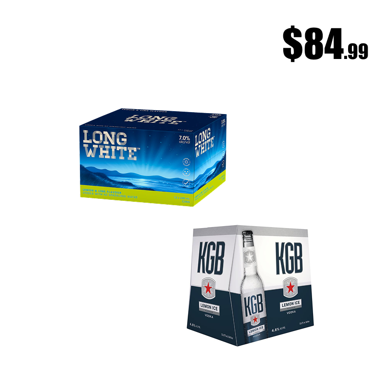 Long White & KGB Bottles 12-pack